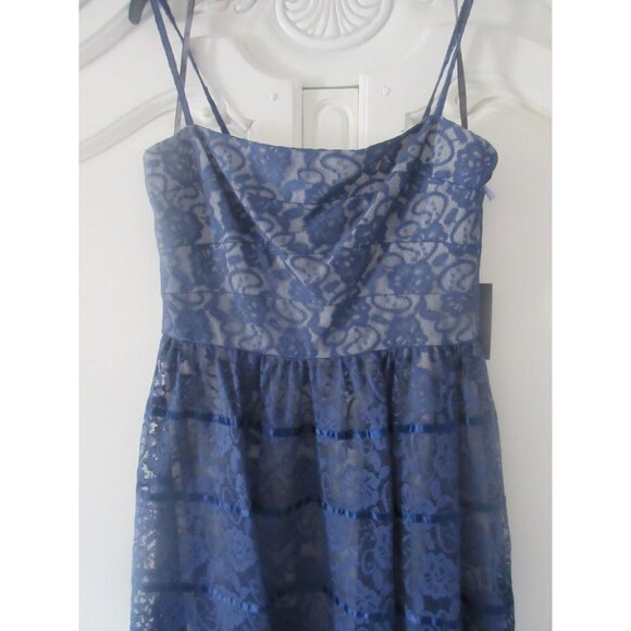 NWT Vera Wang Navy Blue Sheer Floral Lace Satin Striped Gown Dress 8 $295 - Picture 4 of 8